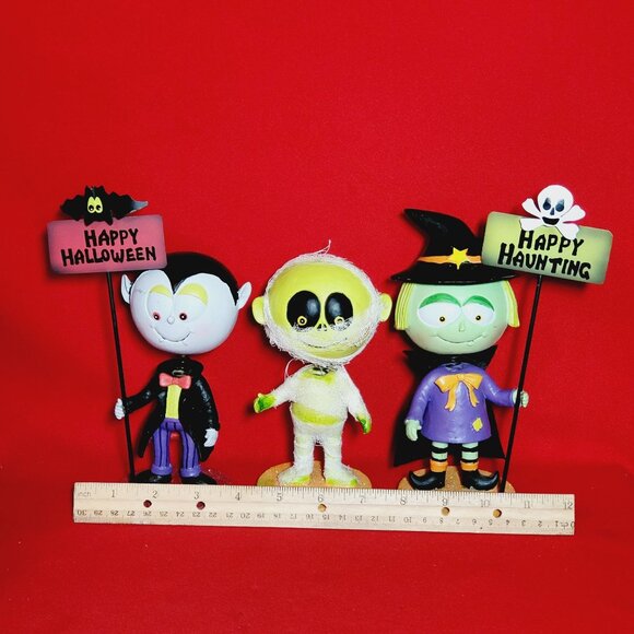 Halloween Figurines Witch Dracula Mummy Bobble Head Spring Set of 3 - Picture 8 of 12
